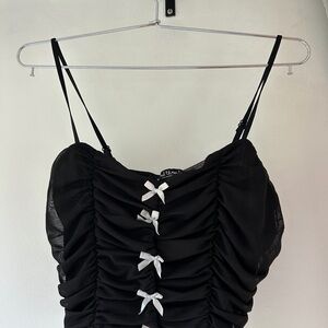 Black Ruched Dress with White Bows